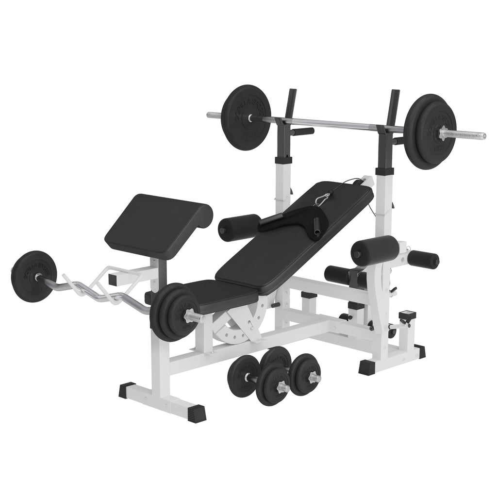 Daudzfunkcionāls svarcelšanas sols + 108 kg stieņa komplekts