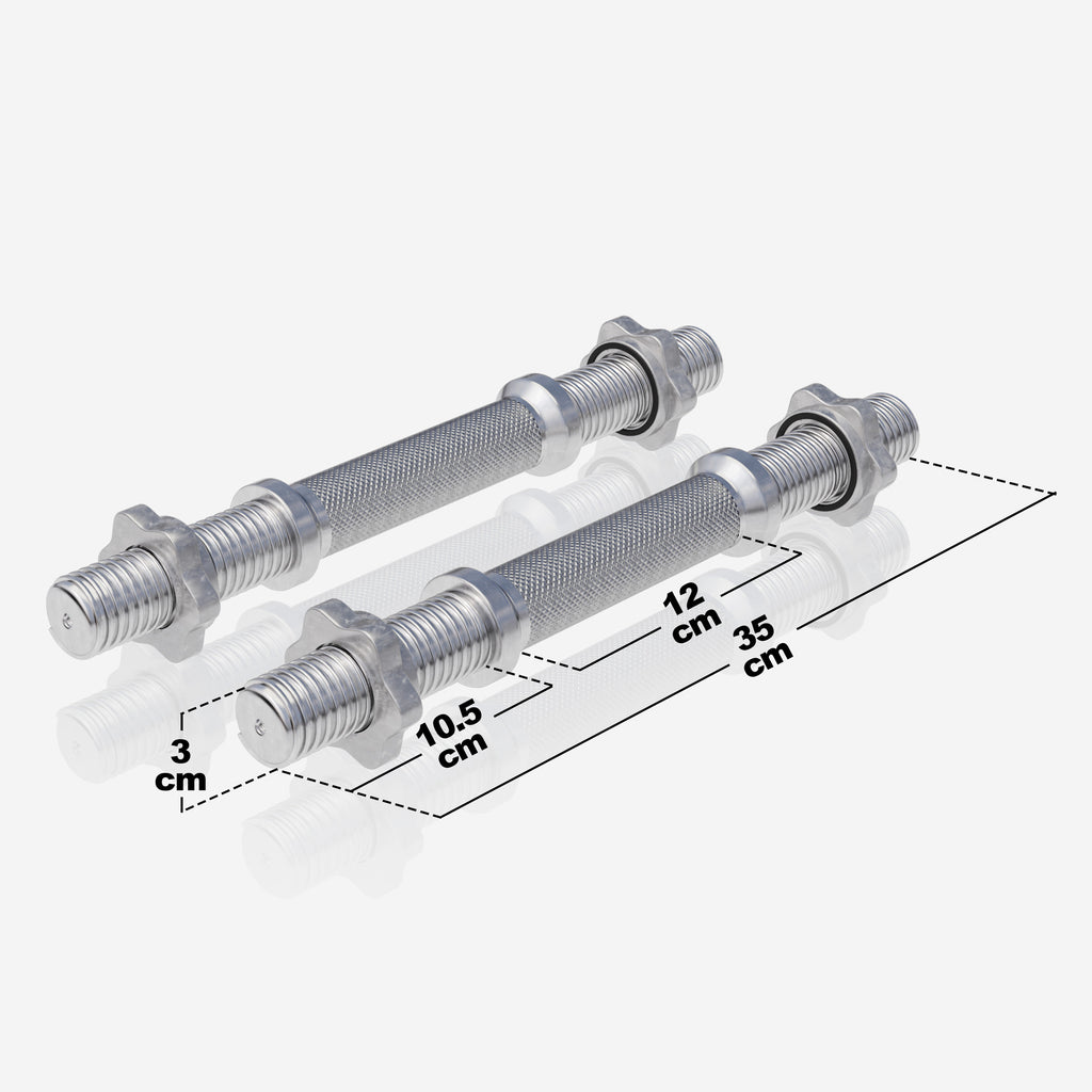 Hanteles stieņi 30 mm ar vītņotiem fiksatoriem, 35 cm 2 gab.