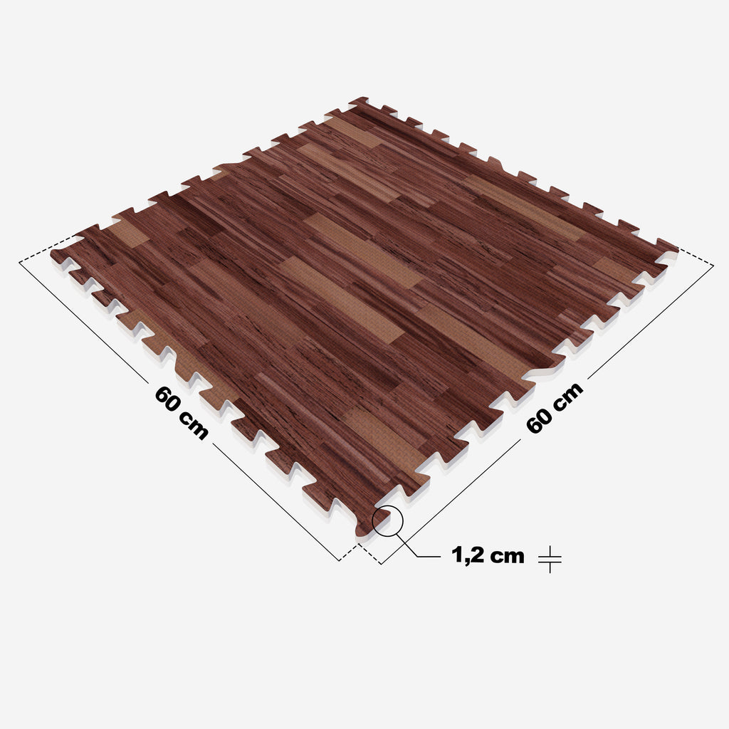 Treniņu paklājs 8 daļas 60 x 60 cm, tumša koka tekstūra