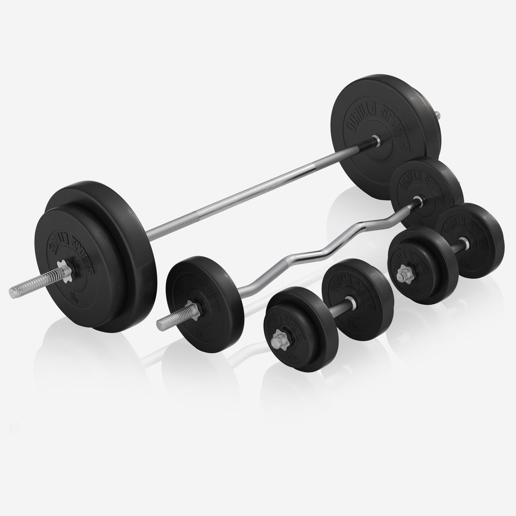 Svarcelšanas sols ar augšējo troses bloku + 100 kg svaru stieņa komplekts un aizsargpaklājs