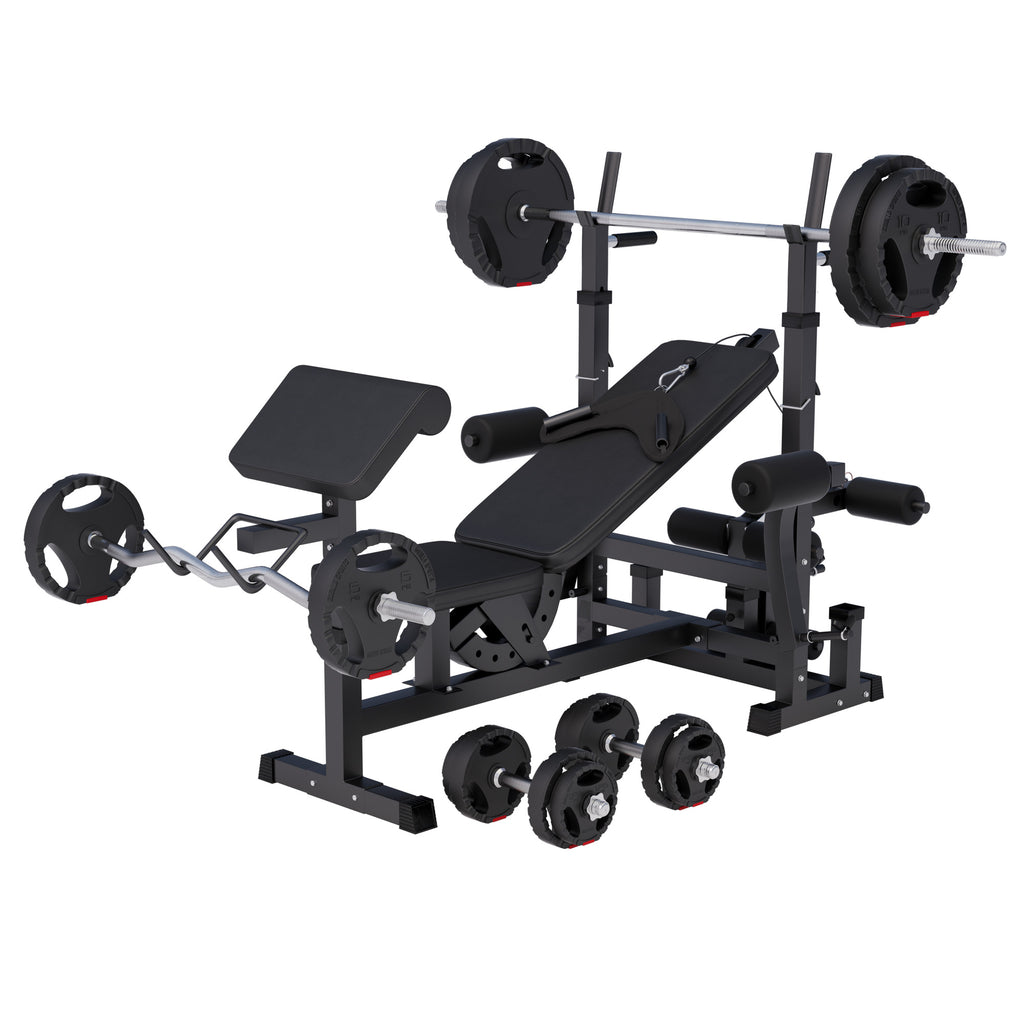 Daudzfunkcionāla treniņu stacija ar 100 kg Tri Grip svaru komplektu