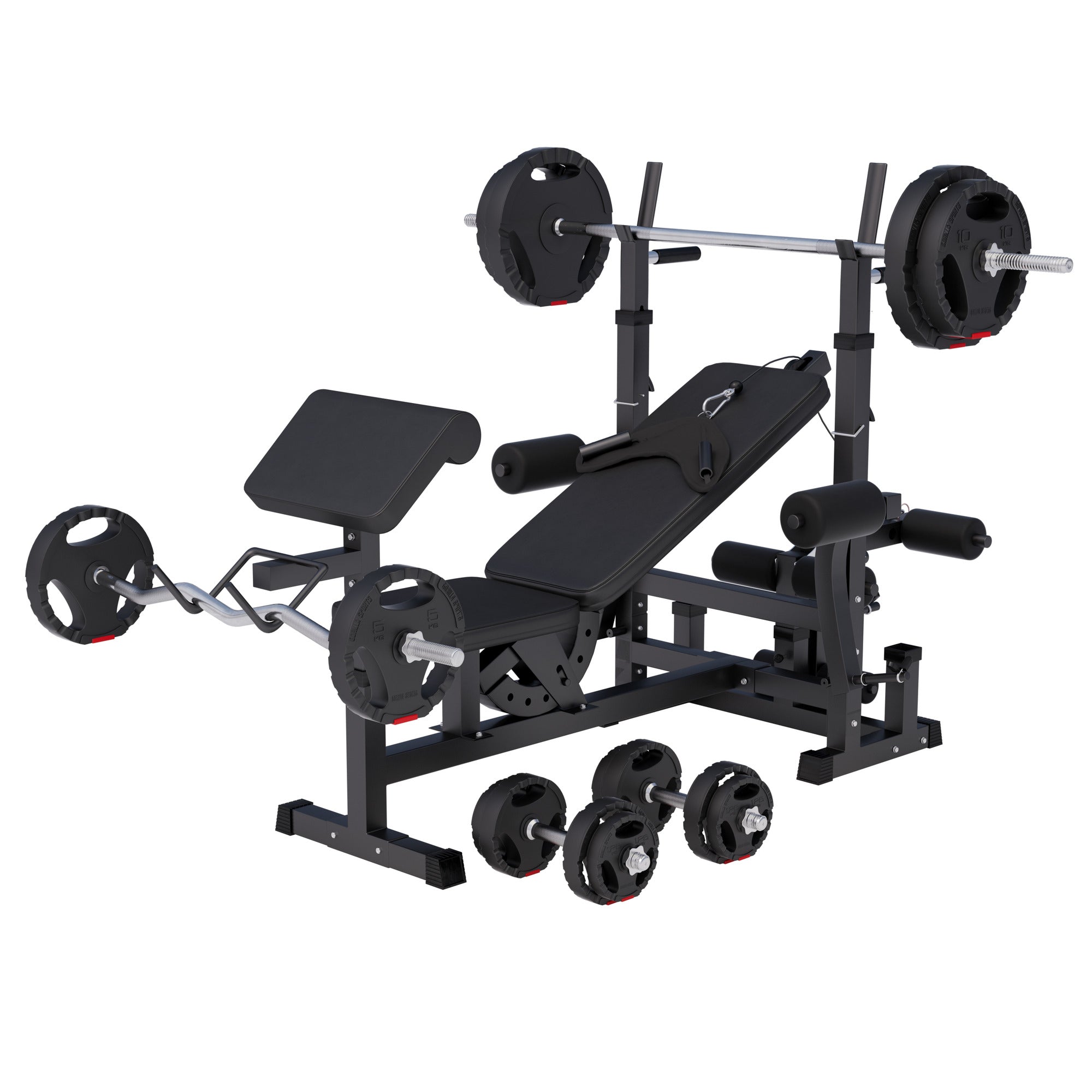 Daudzfunkcionāla treniņu stacija ar 100 kg Tri Grip svaru komplektu