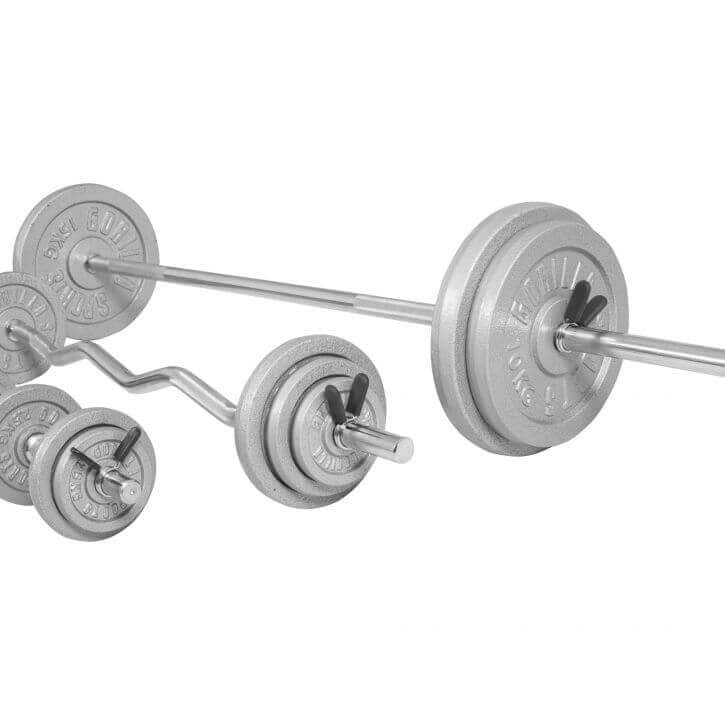 Stieņa komplekts 108 kg ar stieņiem un hanteļu stieņiem