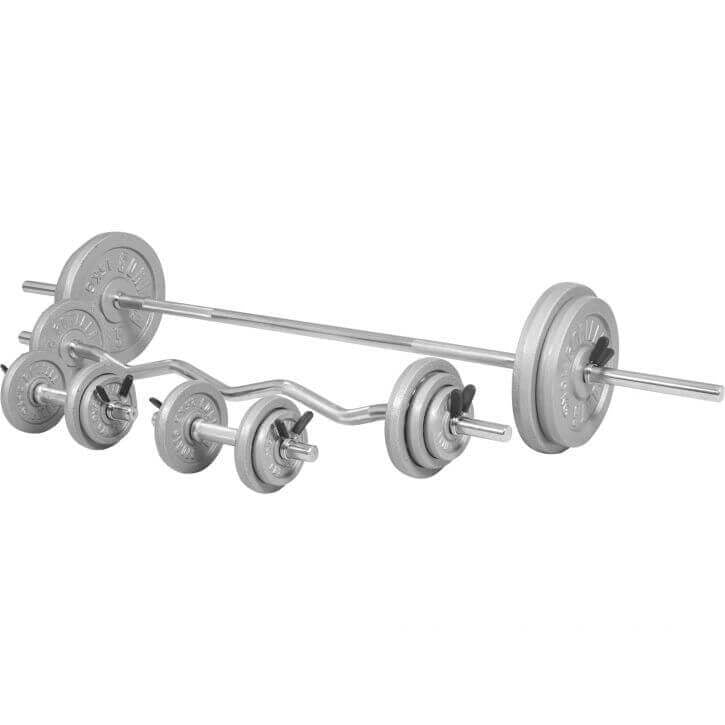 Stieņa komplekts 108 kg ar stieņiem un hanteļu stieņiem