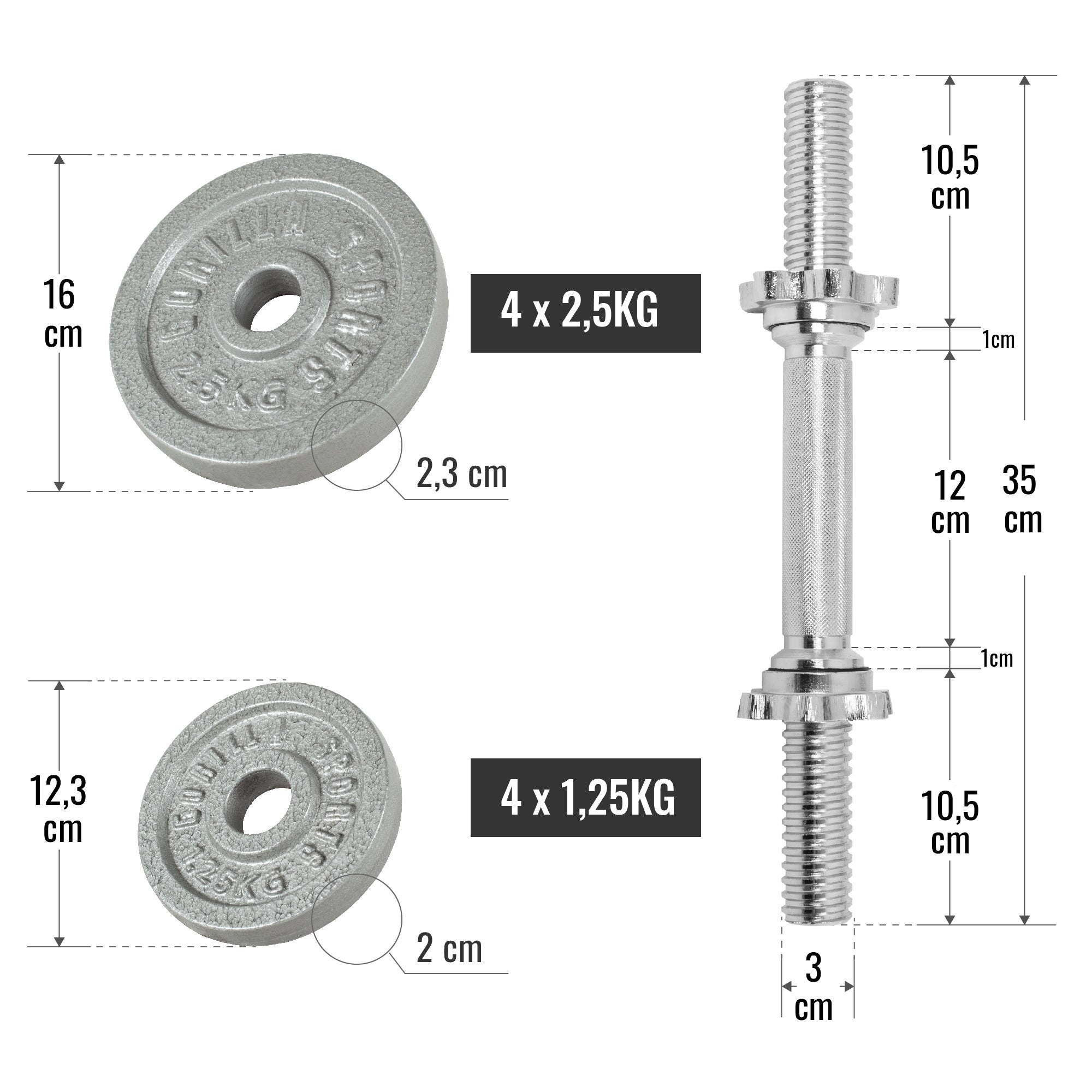 Čuguna hanteļu komplekts 20 kg