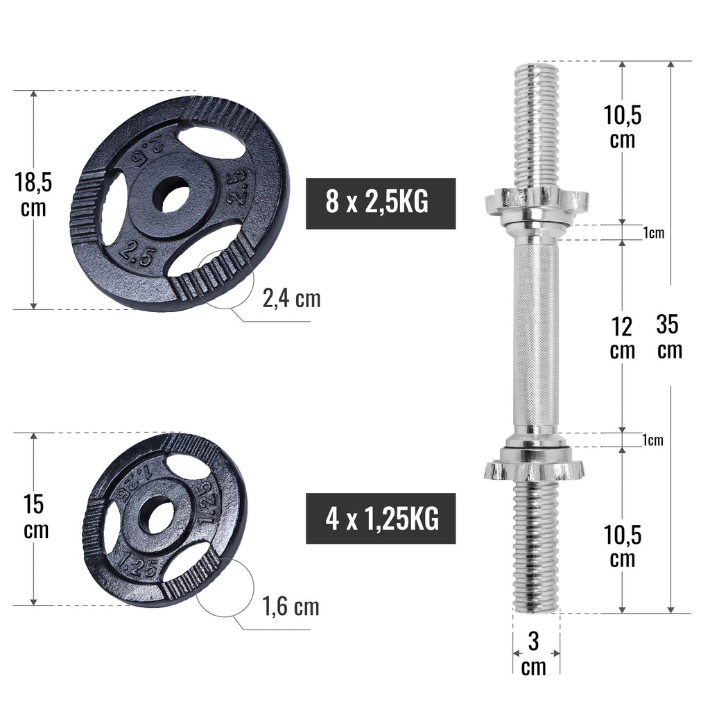 Tri Grip hanteļu komplekts 30 kg ar vītņotām fiksatoriem