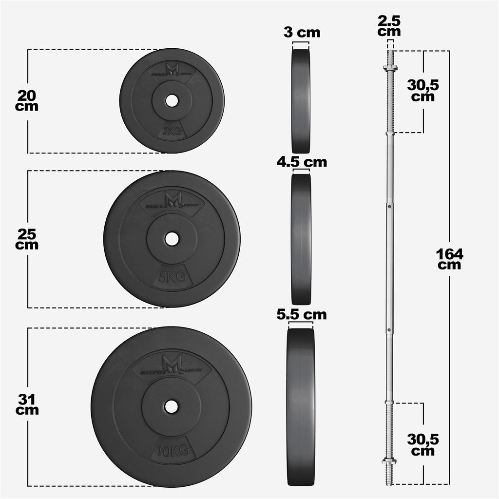 Stieņa un disku komplekts 60 kg ar taisno stieni