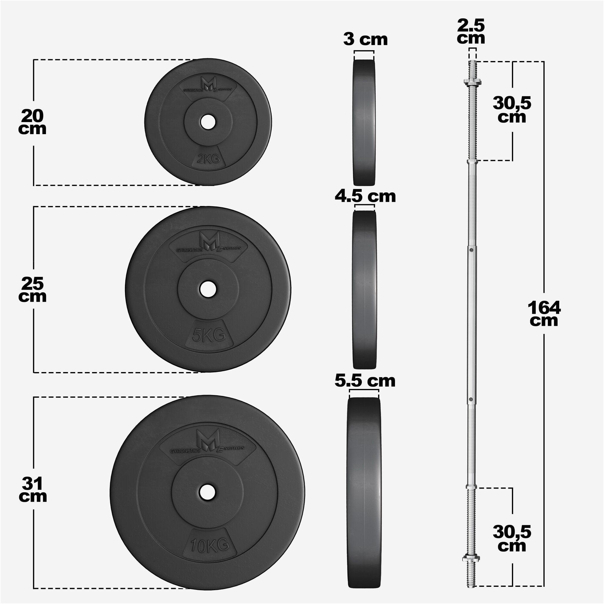 Stieņa un disku komplekts 60 kg ar taisno stieni
