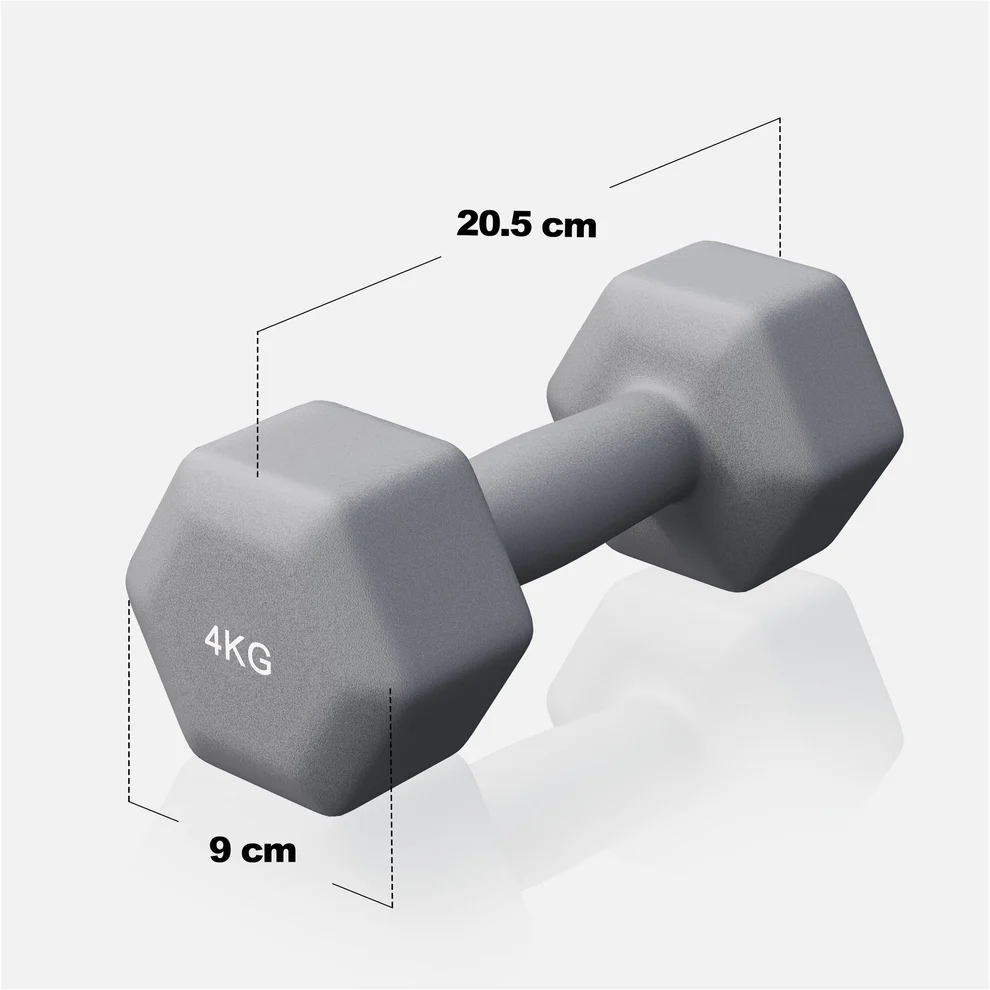 Neoprēna hanteles 4 kg, 2 gab., pelēkas