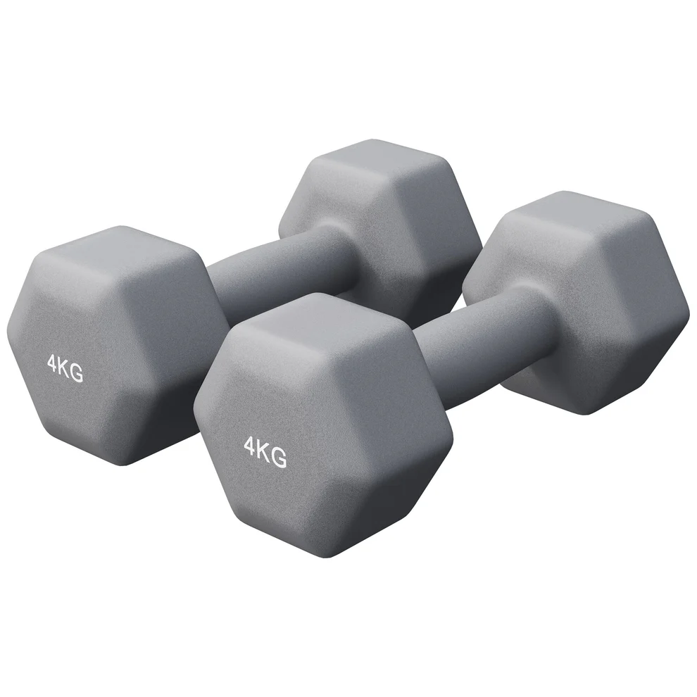 Neoprēna hanteles 4 kg, 2 gab., pelēkas