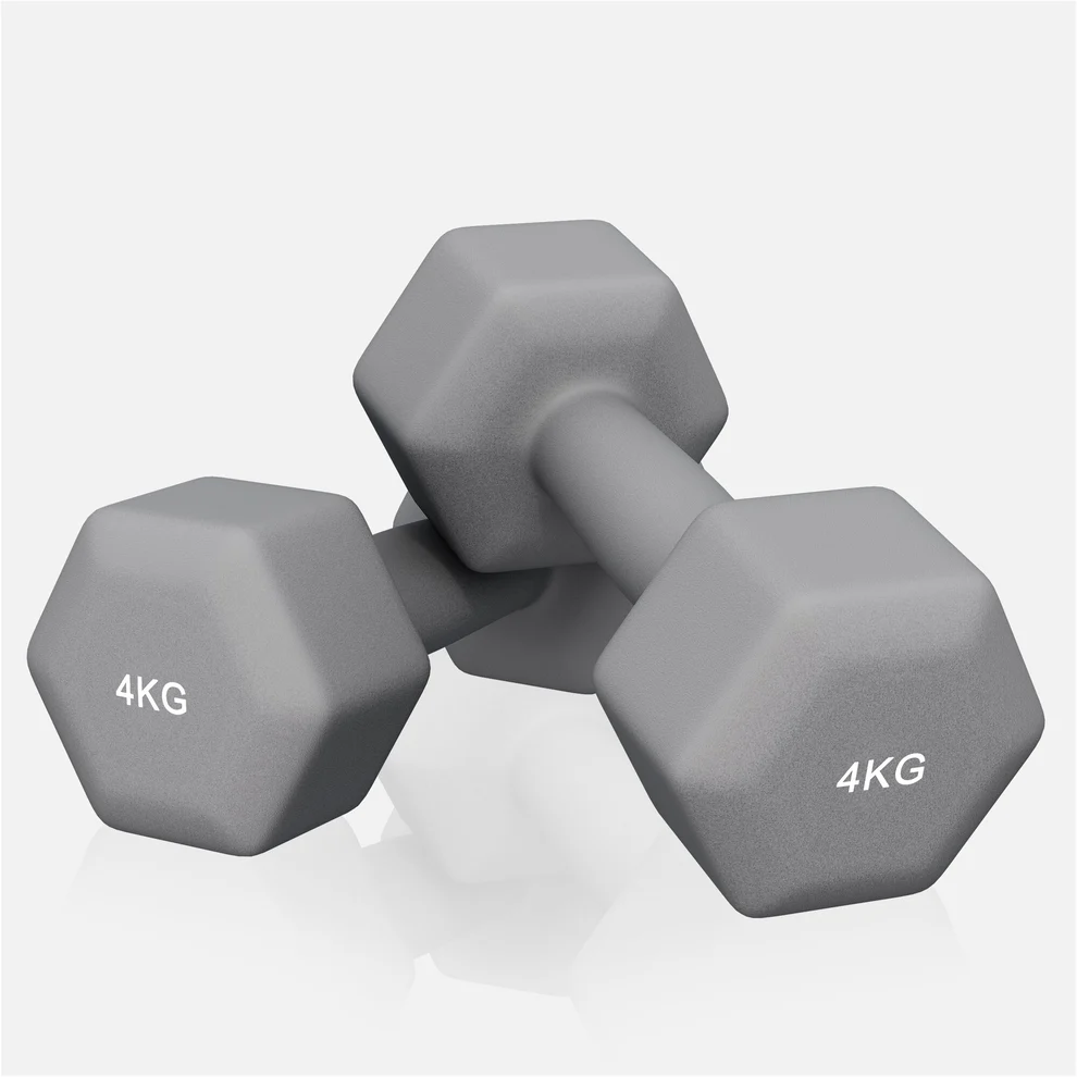 Neoprēna hanteles 4 kg, 2 gab., pelēkas