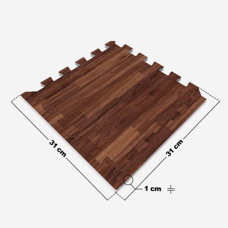 EVA aizsargpaklājs 18 daļas + malu daļas 30 x 30 cm, tumšs koka raksts