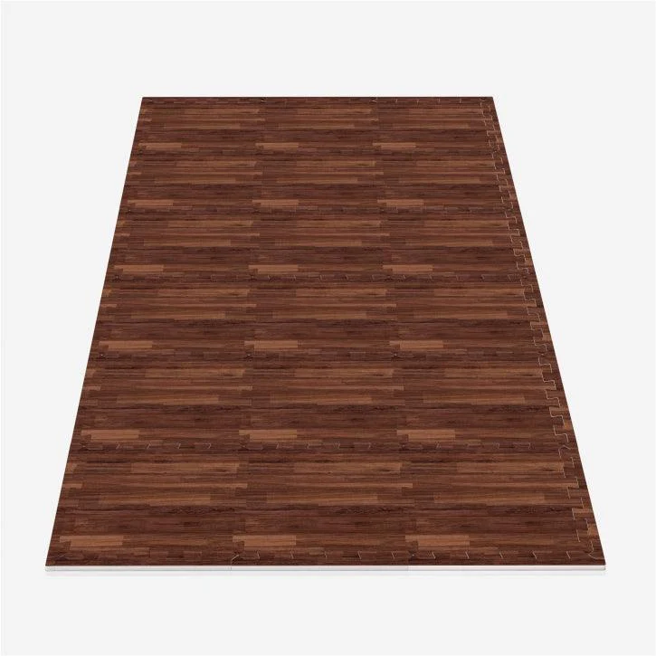 EVA aizsargpaklājs 18 daļas + malu daļas 30 x 30 cm, tumšs koka raksts