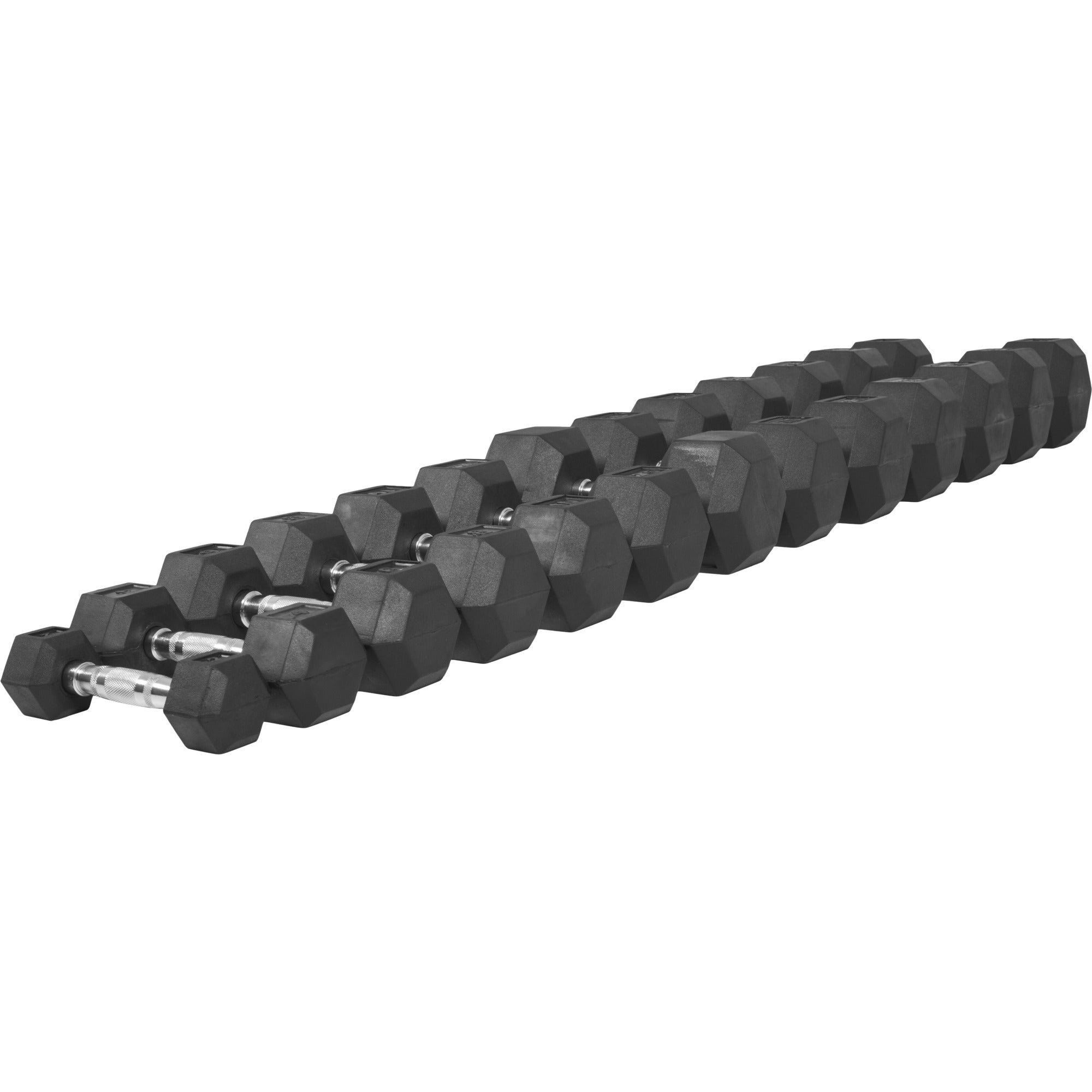 Hexagon hantele 2,5-25kg, ar gumiju pārklāts čuguns (ātrā piegāde)