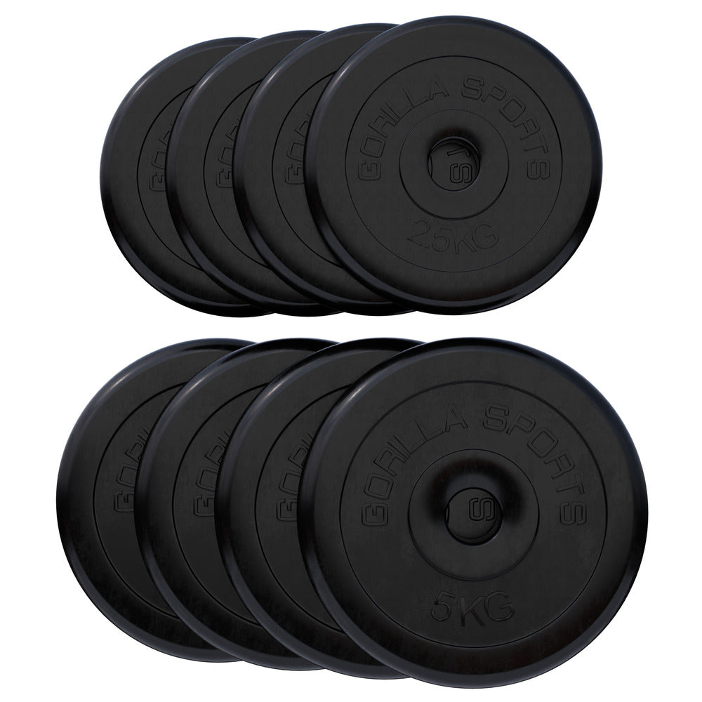 Gumijas svaru diski 30 mm, 4 x 2,5 kg + 4 x 5 kg
