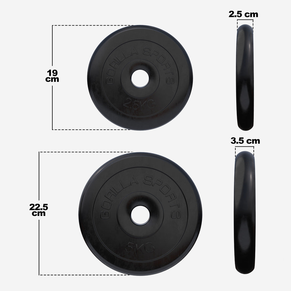 Gumijas svaru diski 30 mm, 4 x 2,5 kg + 4 x 5 kg