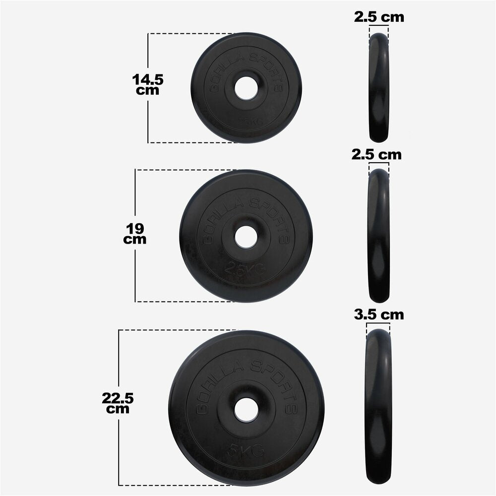 Gumijas svaru diski 30 mm, 2 x 1,25 kg + 2 x 2,5 kg + 4 x 5 kg
