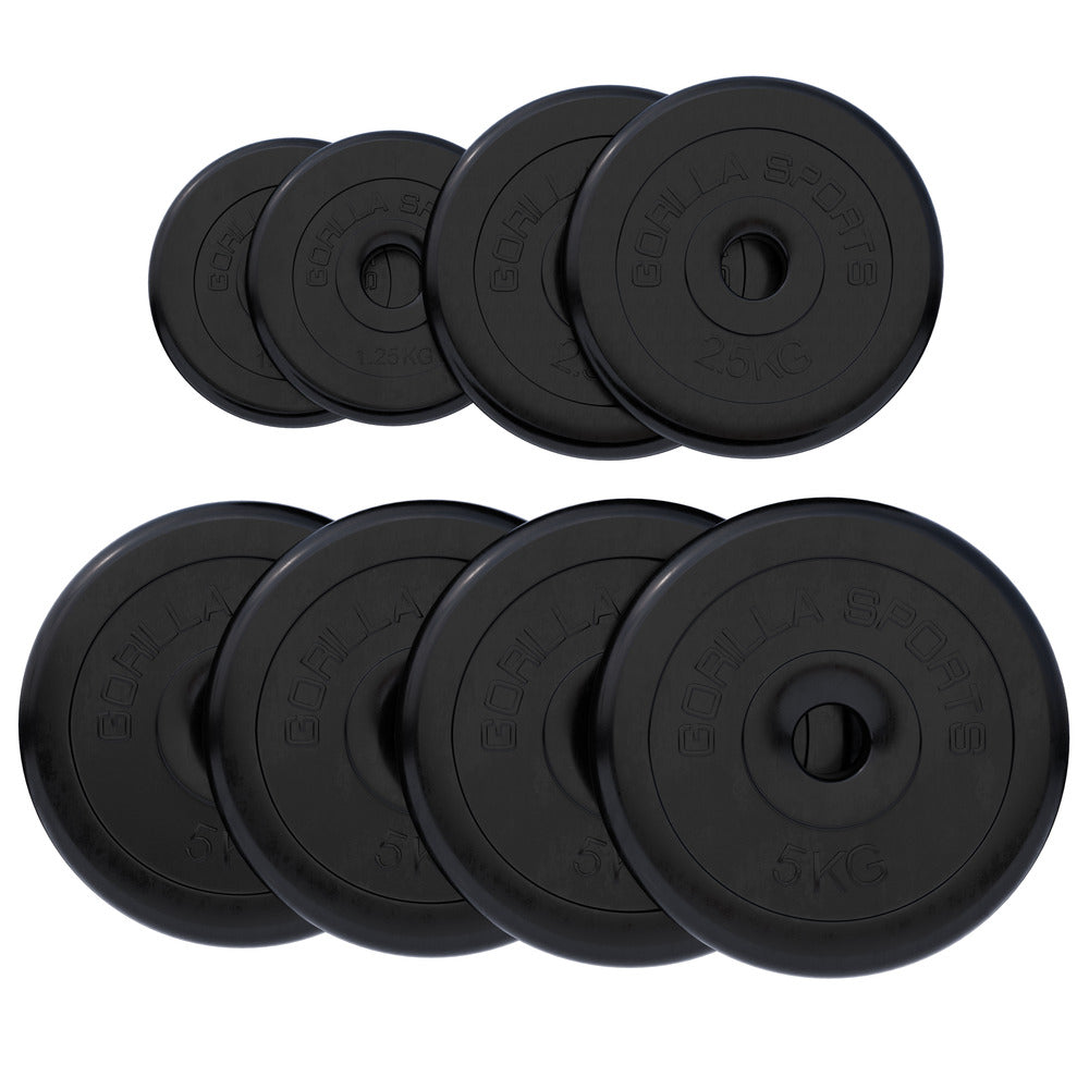 Gumijas svaru diski 30 mm, 2 x 1,25 kg + 2 x 2,5 kg + 4 x 5 kg