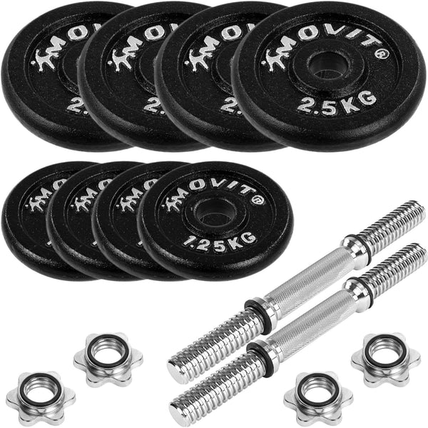 Hanteļu komplekts 20–60 kg ar čuguna diskiem un 30 mm stieņiem