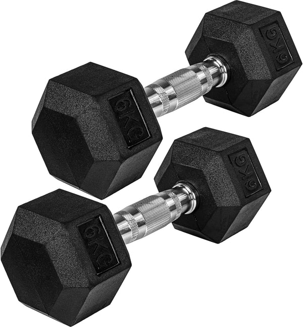 Hexagon hanteļu pāris 4–60 kg ar gumijas pārklājumu