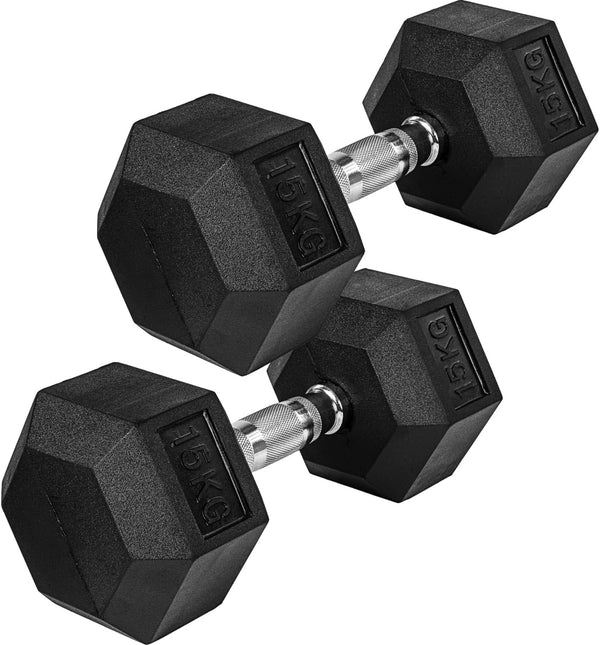 Hexagon hanteļu pāris 4–60 kg ar gumijas pārklājumu