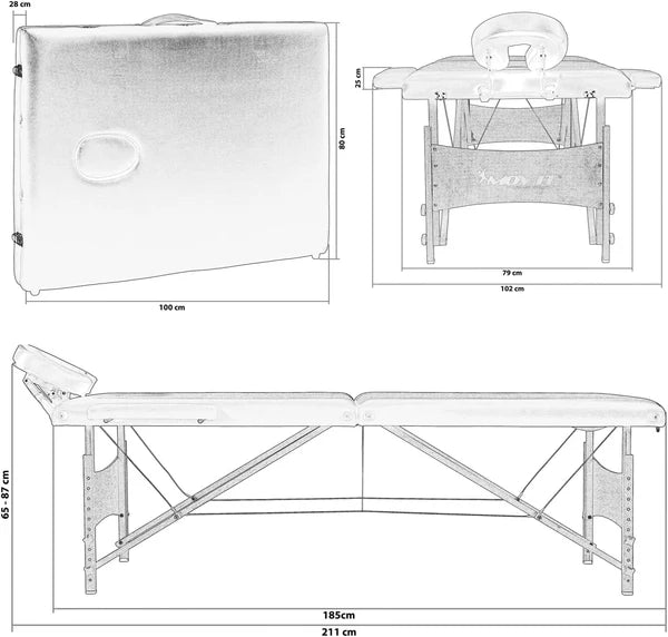 Salokāms masāžas galds 80 cm – melns/balts