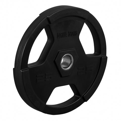 Olimpiskais svaru disks 25 kg ar satvēriena rokturiem