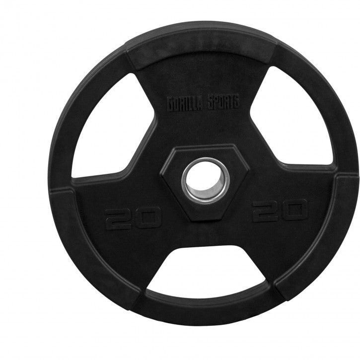 Olimpiskais svaru disks 20 kg ar satvēriena rokturiem