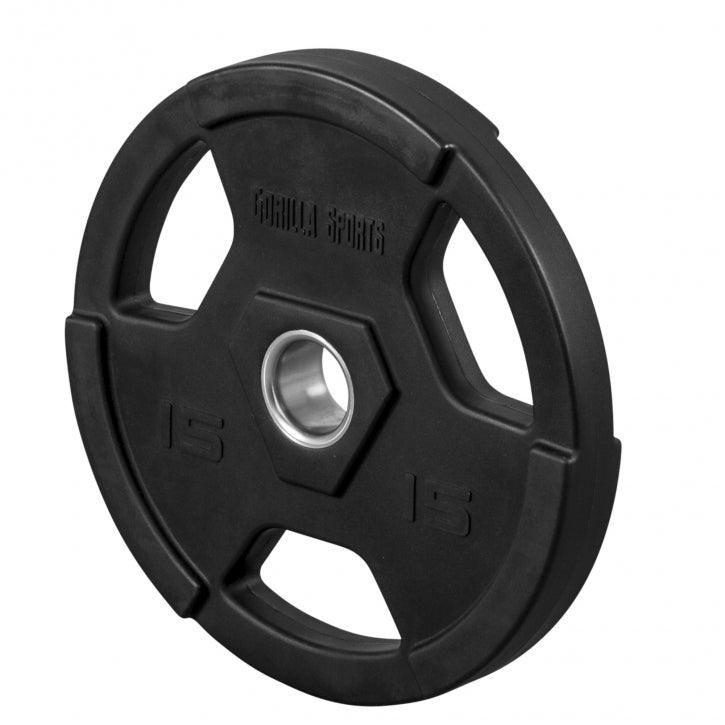 Olimpiskais svaru disks 15 kg ar satvēriena rokturiem
