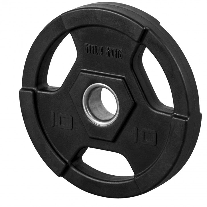 Olimpiskais svaru disks 10 kg ar satvēriena rokturiem