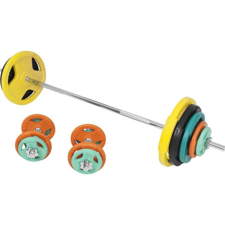 Gumijots stieņa un disku komplekts 100 kg 30 mm