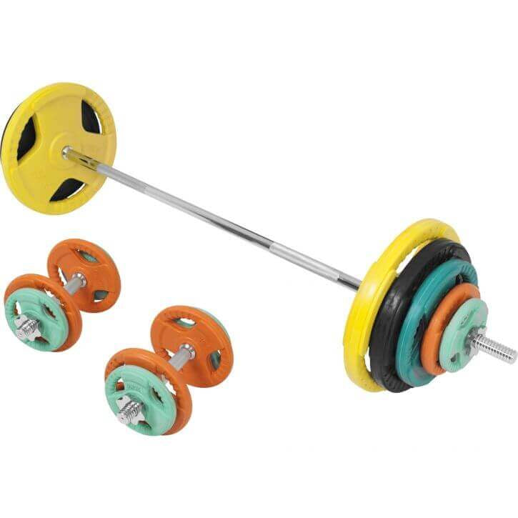 Gumijots stieņa un disku komplekts 100 kg 30 mm