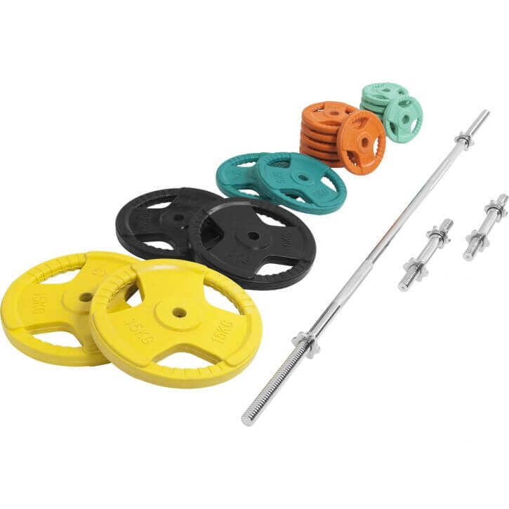 Gumijots stieņa un disku komplekts 100 kg 30 mm