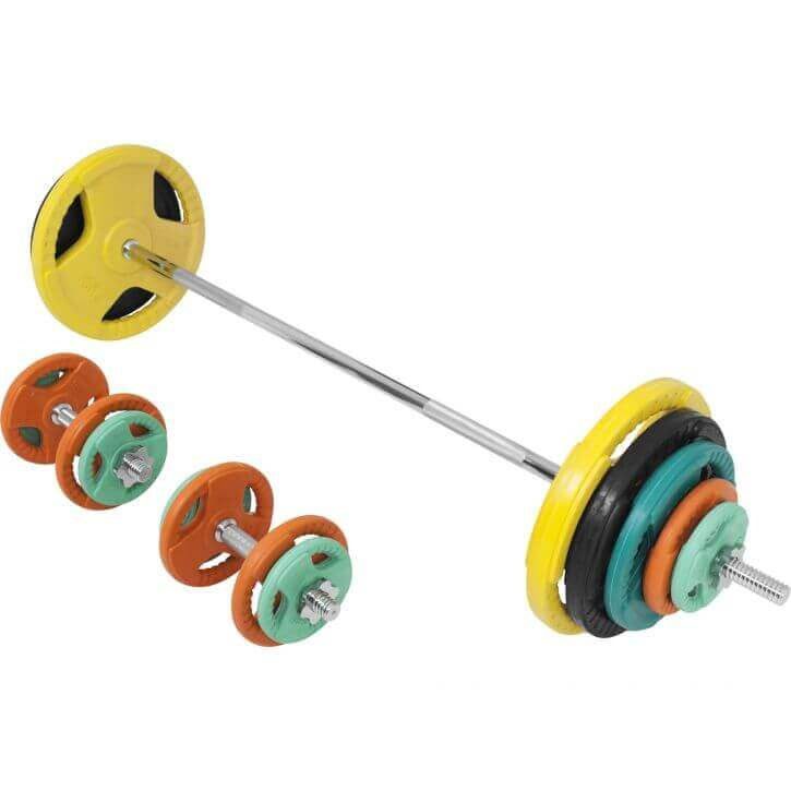 Gumijots stieņa un disku komplekts 100 kg 30 mm