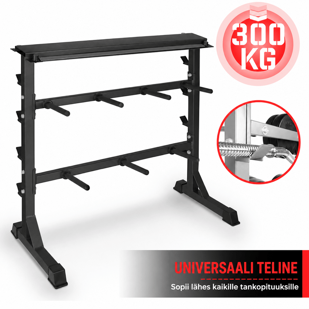 3-in-1 svaru statīvs 30 mm svaru diskiem, hantelēm un stieņiem, melns