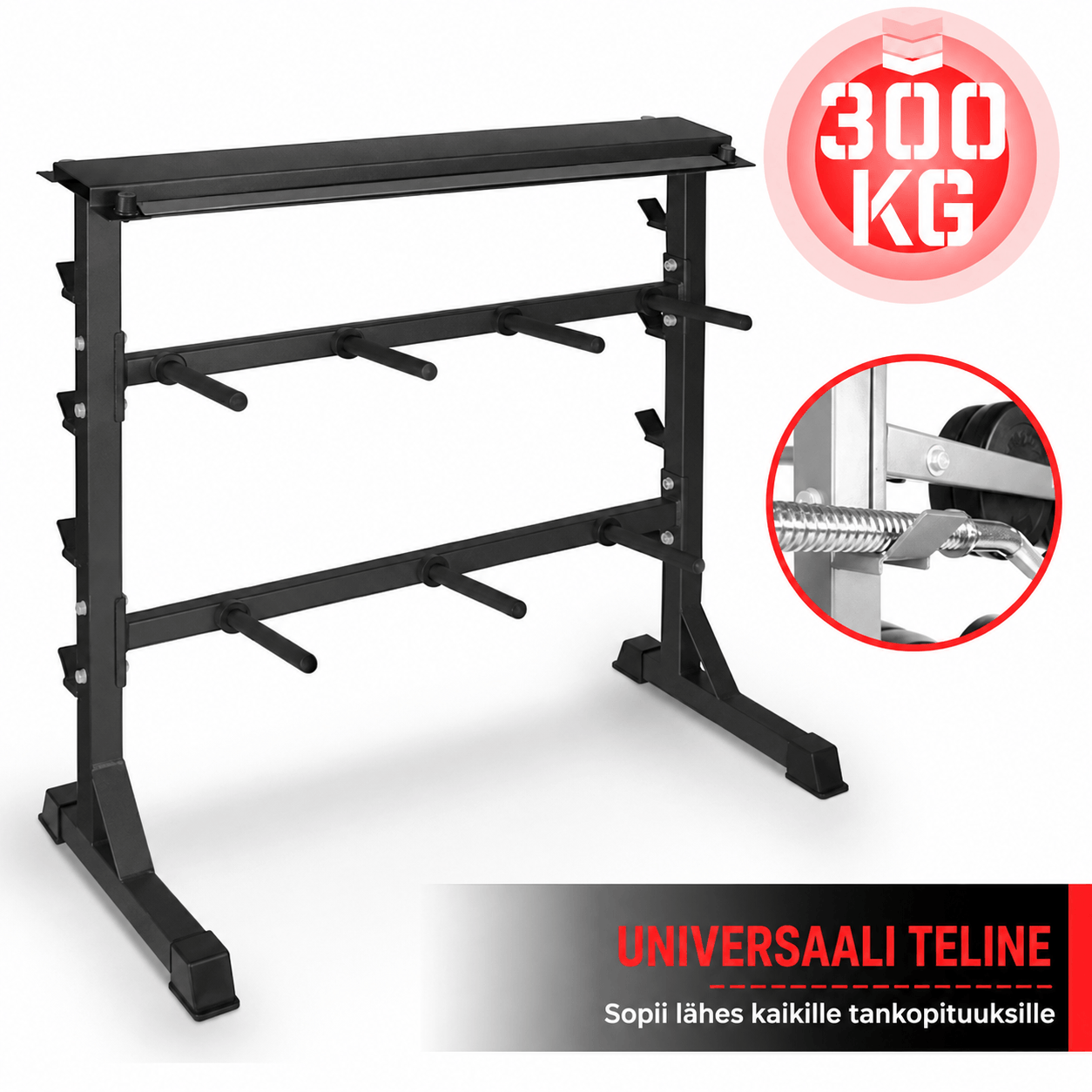 3-in-1 svaru statīvs 30 mm svaru diskiem, hantelēm un stieņiem, melns