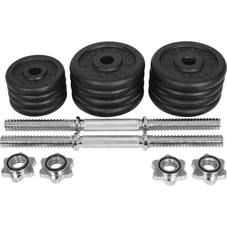 Čuguna hanteles komplekts 30 kg ar vītņotām fiksatorām, 25mm