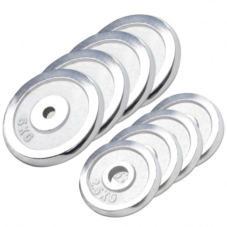 Hromēti svaru diski 30 mm, 4 x 2,5 kg + 4 x 5 kg