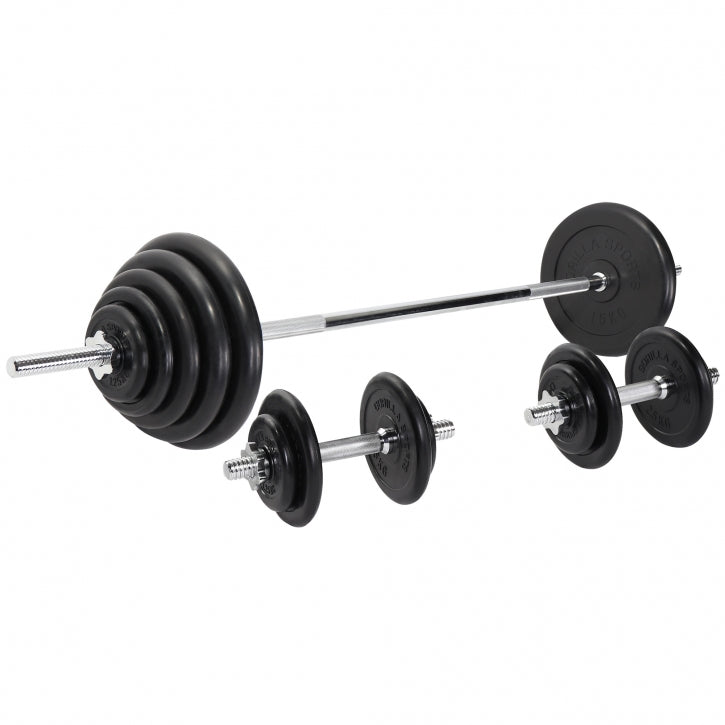 Gumijas stieņa un disku komplekts 100 kg ar taisno stieni