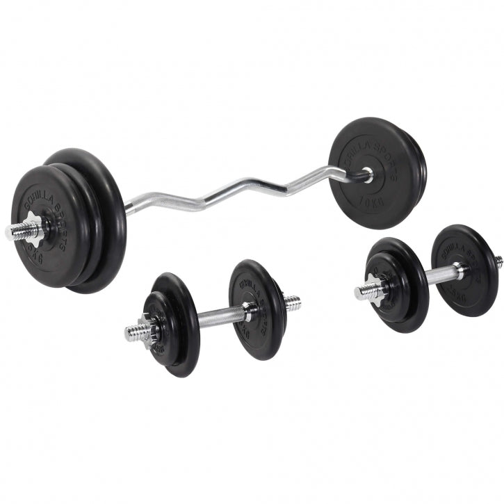 Gumijas stieņa un disku komplekts 70 kg ar EZ stieni
