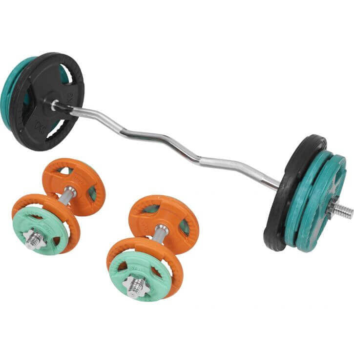 Svaru stieņa komplekts 70 kg ar EZ stieni un hanteles stieņiem