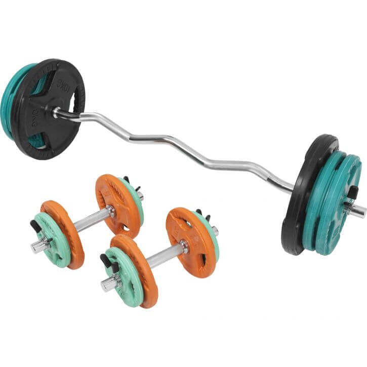 Svaru stieņu komplekts 70 kg ar EZ stieni un hantelēm