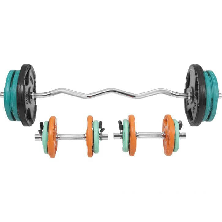 Svaru stieņu komplekts 70 kg ar EZ stieni un hantelēm