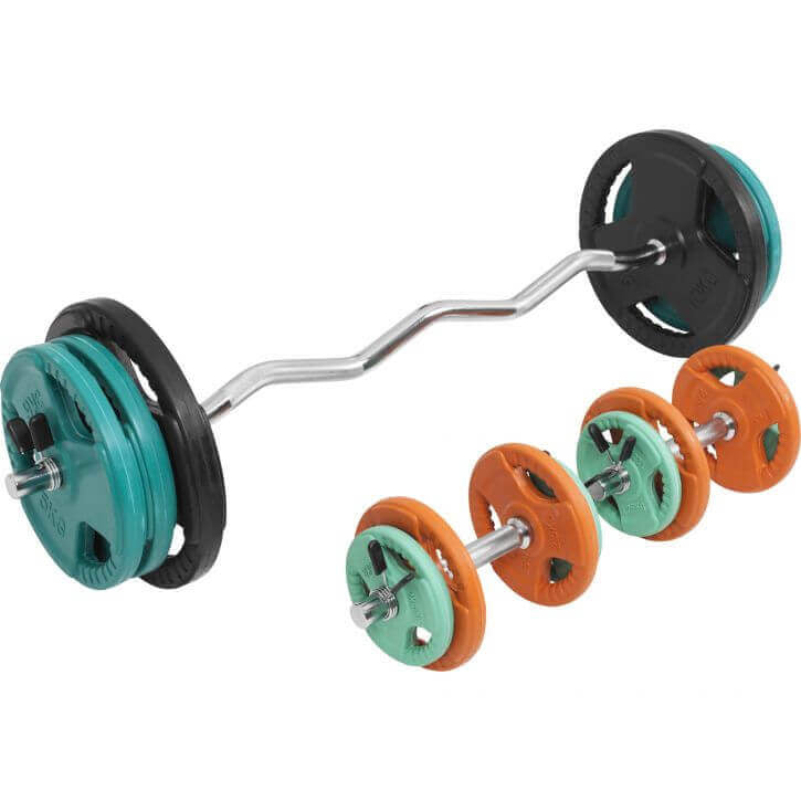 Svaru stieņu komplekts 70 kg ar EZ stieni un hantelēm