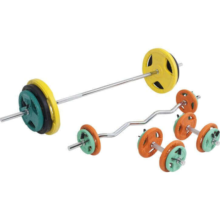 Svaru stieņu komplekts 108 kg ar Tri Grip svaru diskiem