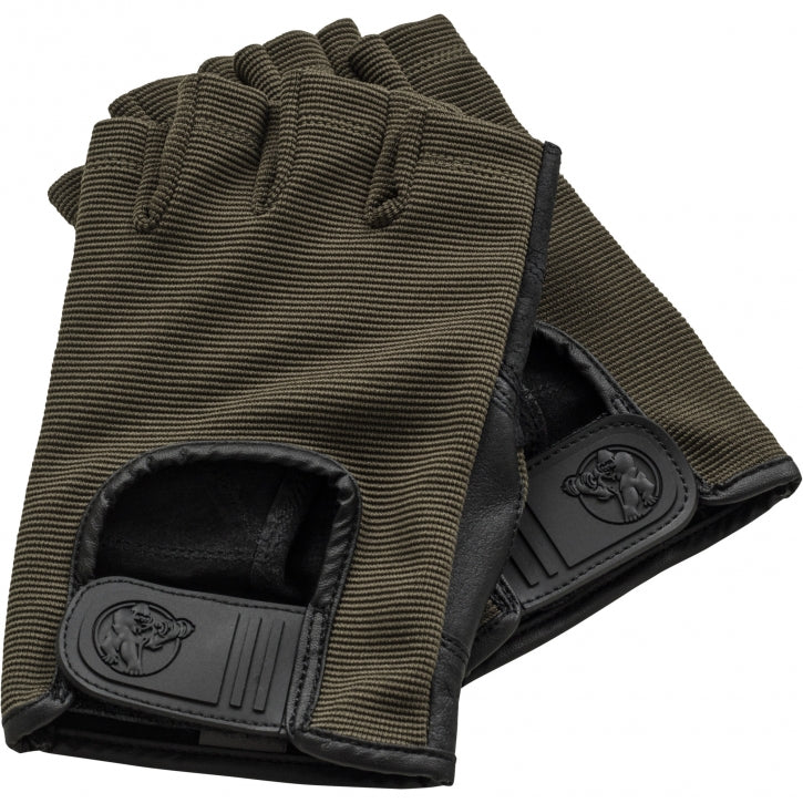 Treniņu cimdi S–XL, audums/āda, haki