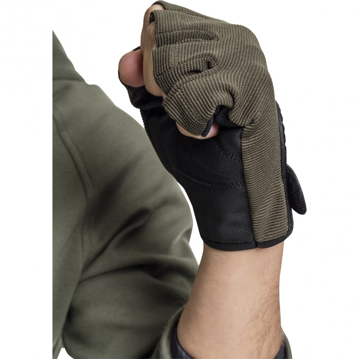 Treniņu cimdi S–XL, audums/āda, haki