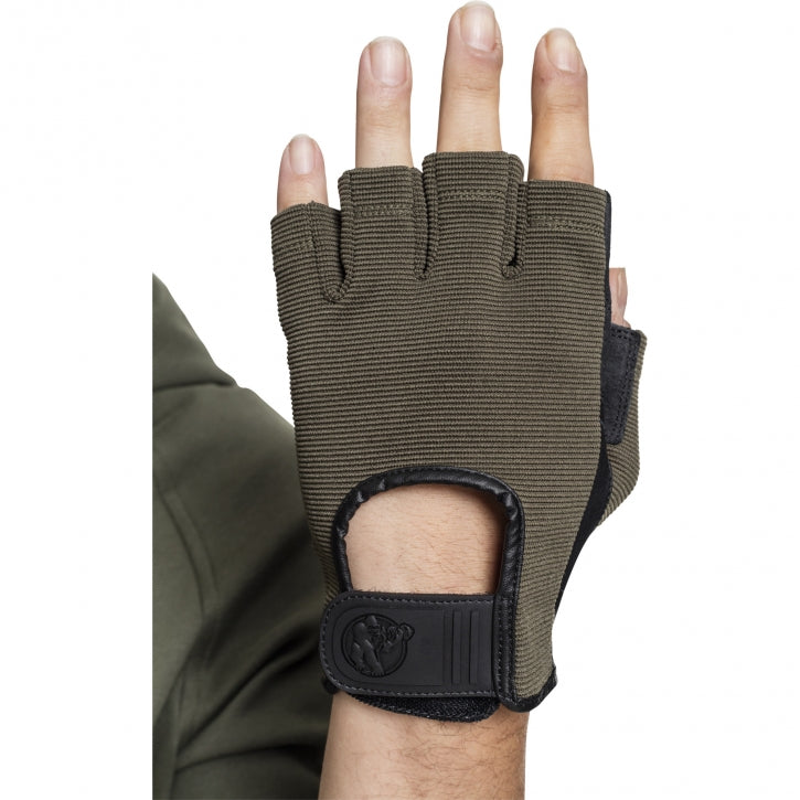 Treniņu cimdi S–XL, audums/āda, haki