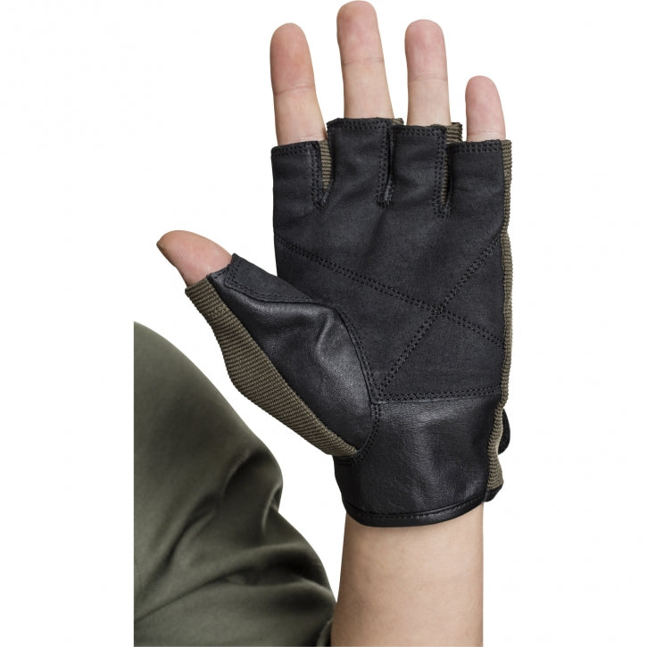 Treniņu cimdi S–XL, audums/āda, haki