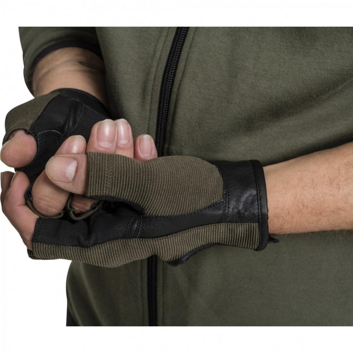 Treniņu cimdi S–XL, audums/āda, haki